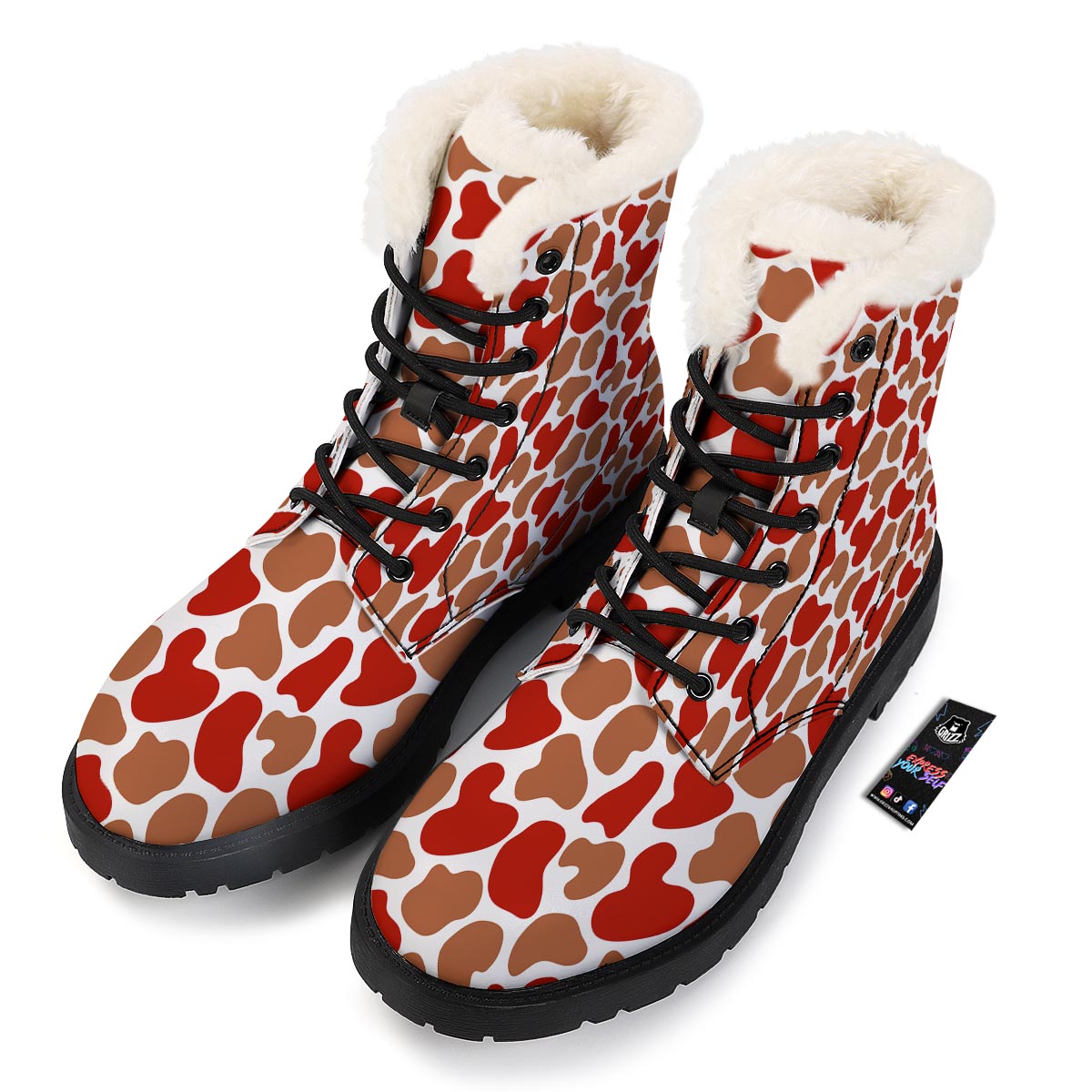 Cow Red Brown Print Pattern Winter Boots-grizzshop