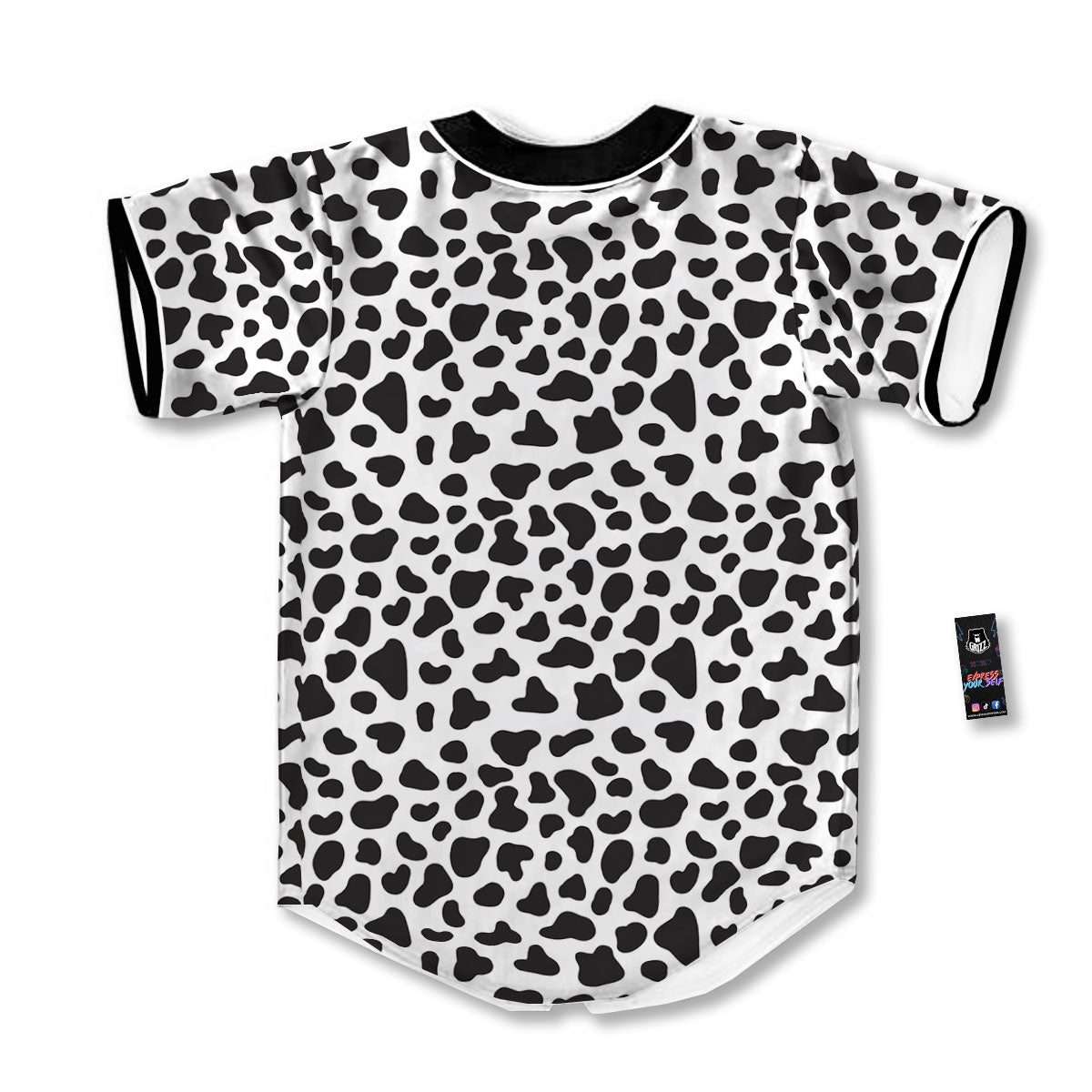 Cow White And Black Print Baseball Jersey-grizzshop