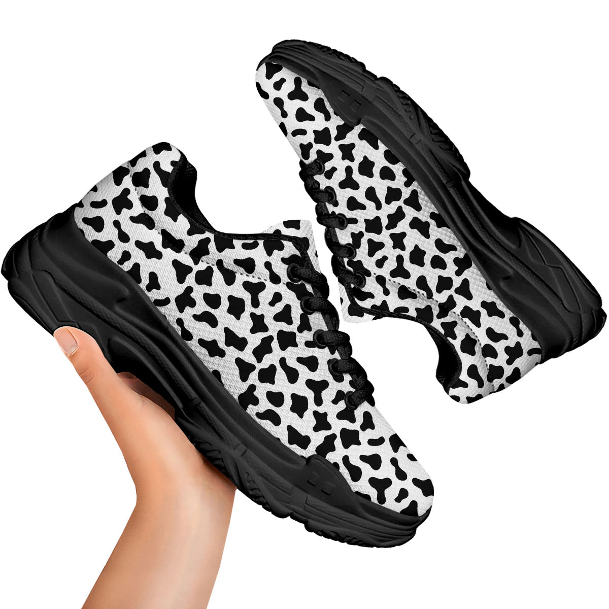 Cow White And Black Print Pattern Black Chunky Shoes-grizzshop