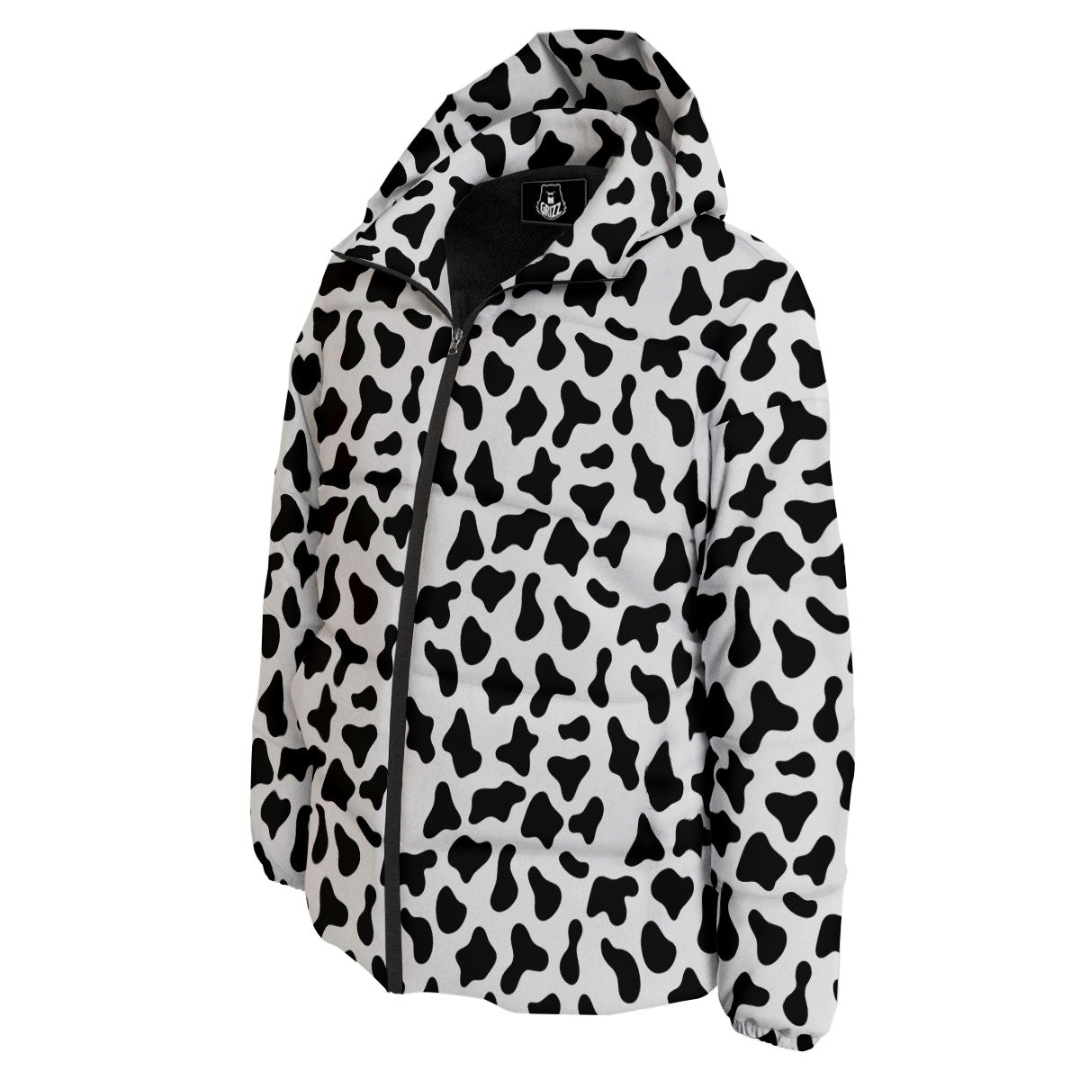 Cow White And Black Print Pattern Down Jacket-grizzshop