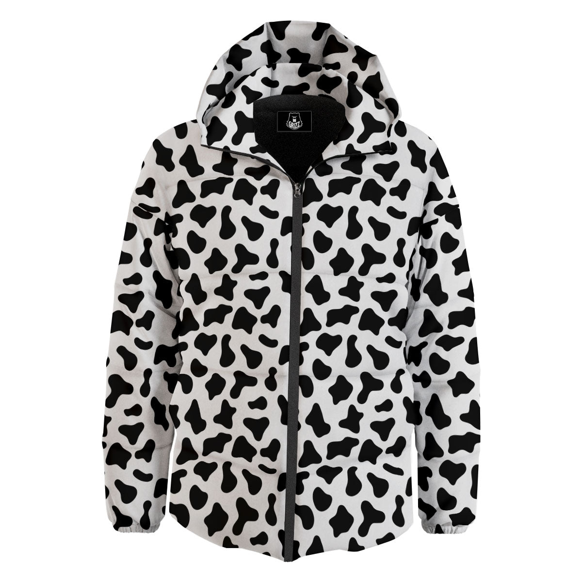 Cow White And Black Print Pattern Down Jacket-grizzshop