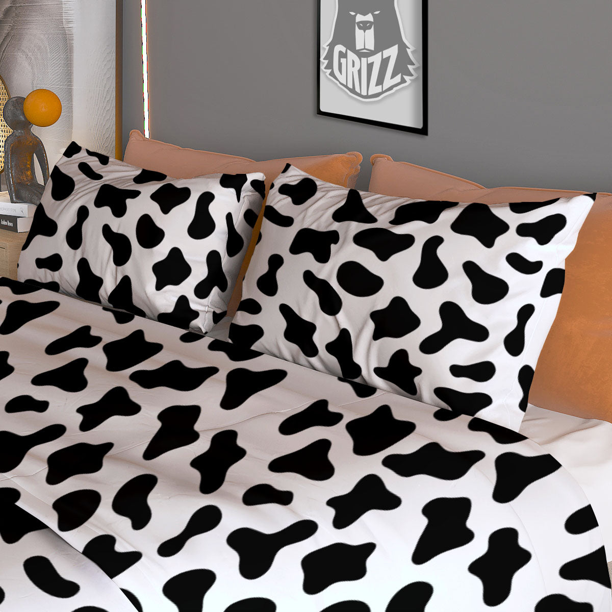 Cow White And Black Print Pattern Duvet Cover Bedding Set