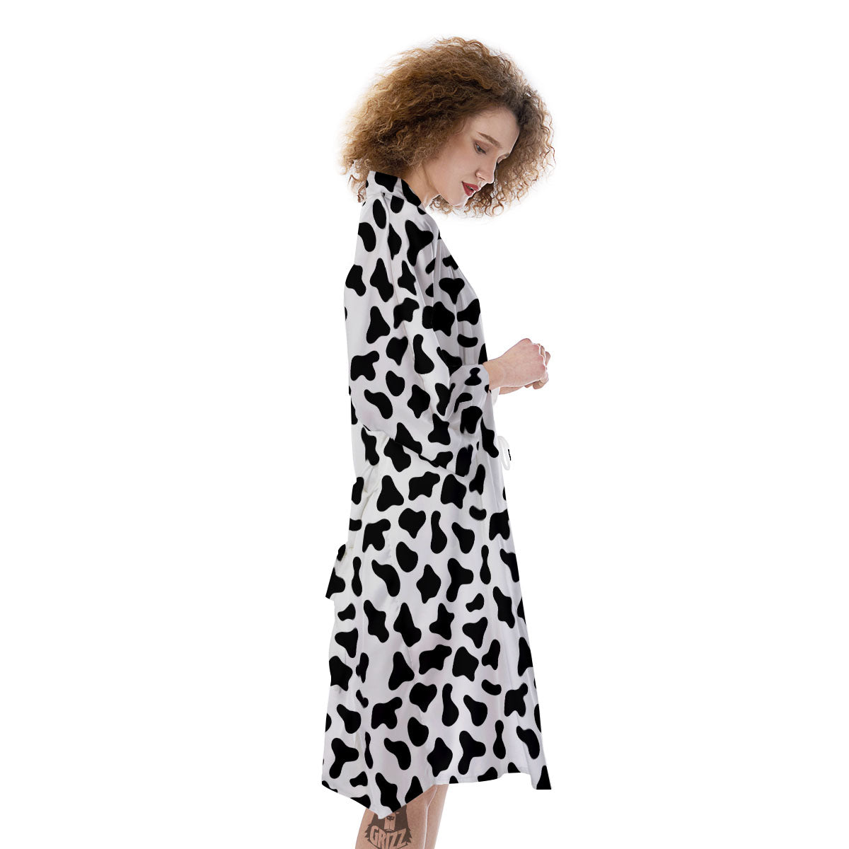 Cow White And Black Print Pattern Kimono-grizzshop