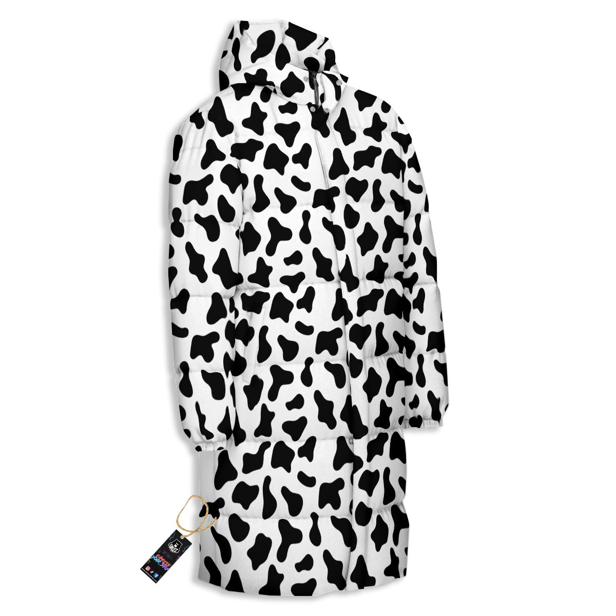 Cow White And Black Print Pattern Long Down Jacket-grizzshop