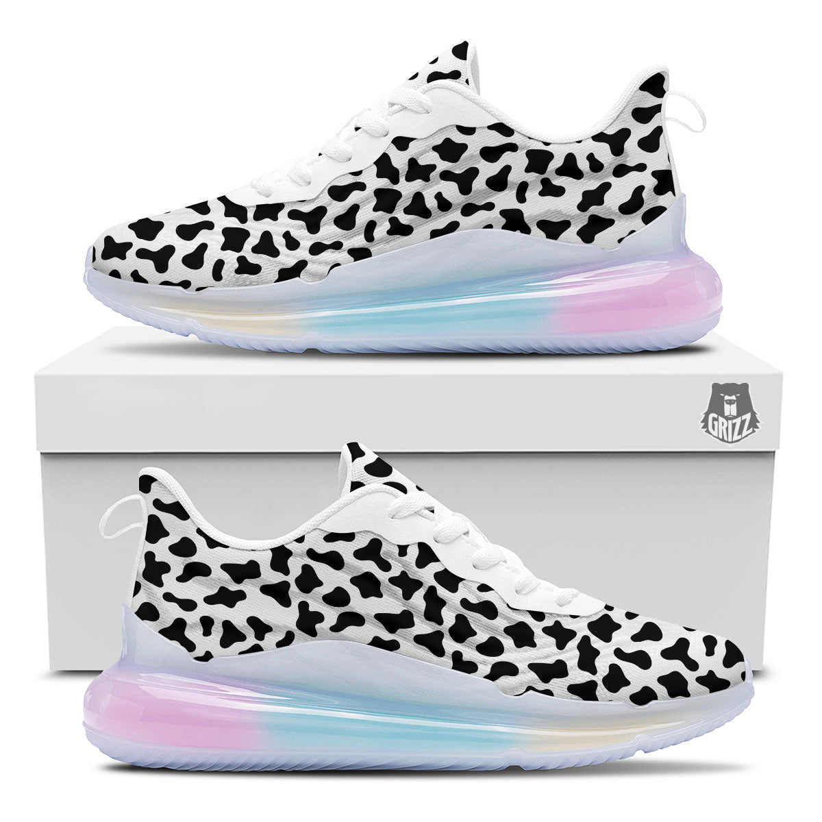 Cow White And Black Print Pattern Running Sneakers-grizzshop