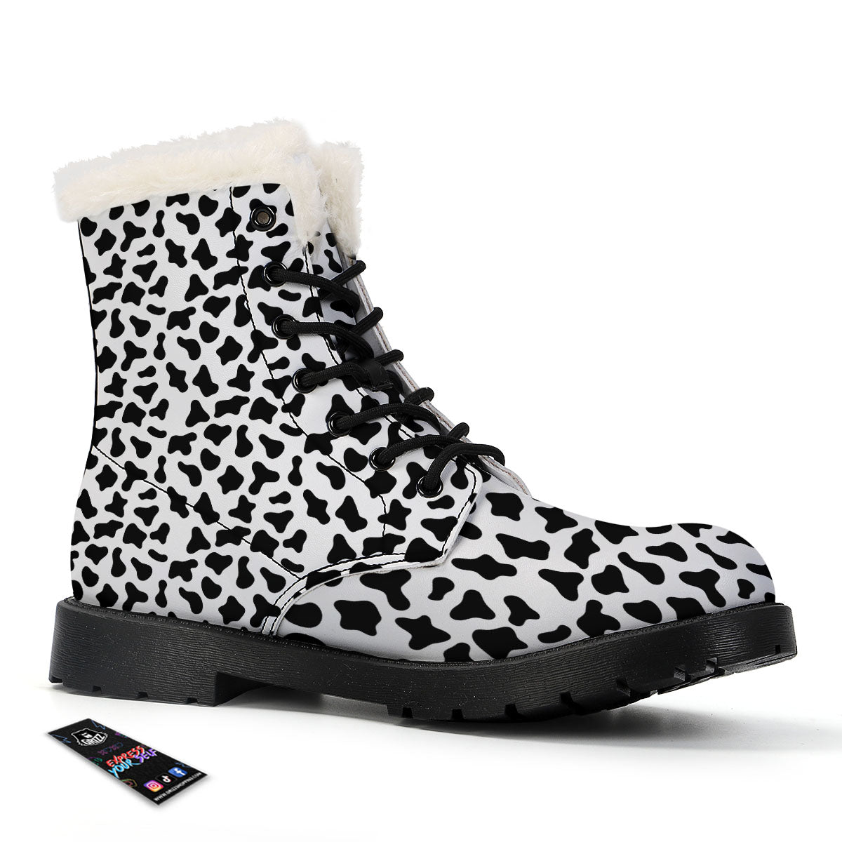 Cow White And Black Print Pattern Winter Boots-grizzshop
