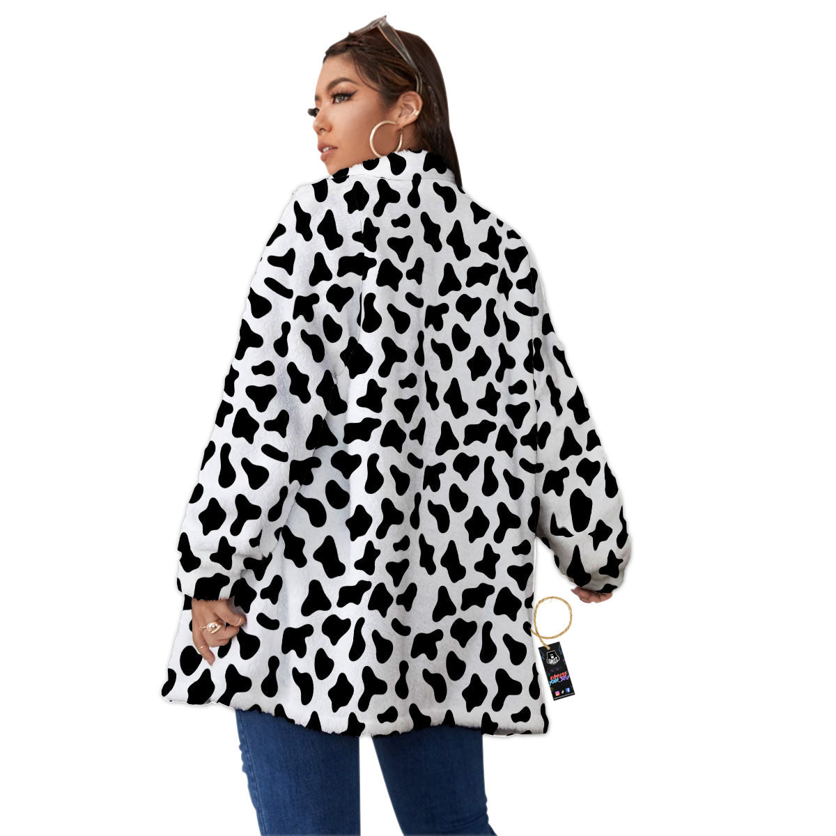 Cow White And Black Print Pattern Women's Sherpa Jacket-grizzshop