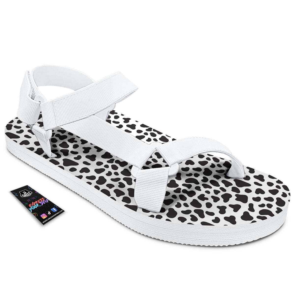 Cow White And Black Print White Open Toe Sandals-grizzshop