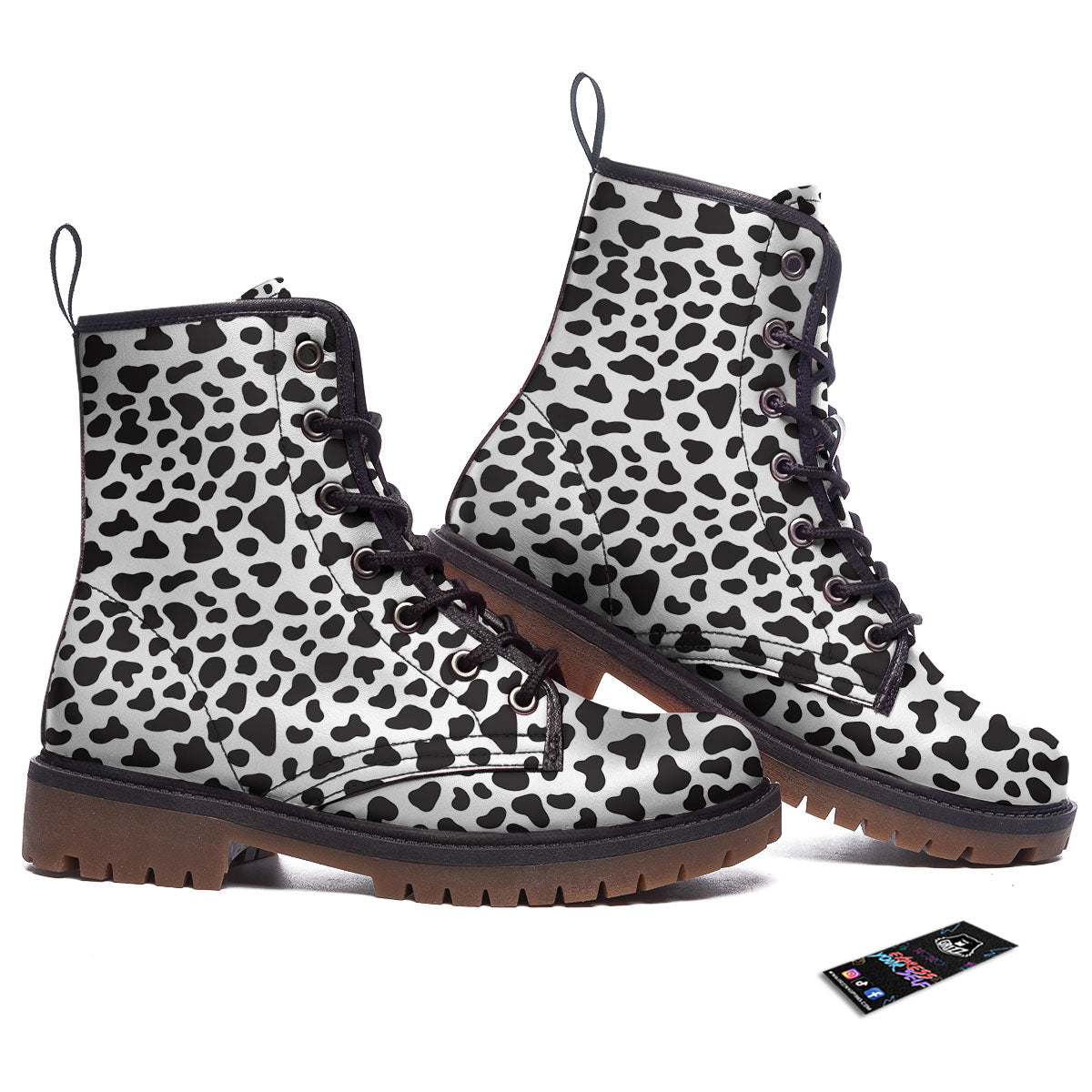 Cow White And Black Print Work Boots-grizzshop