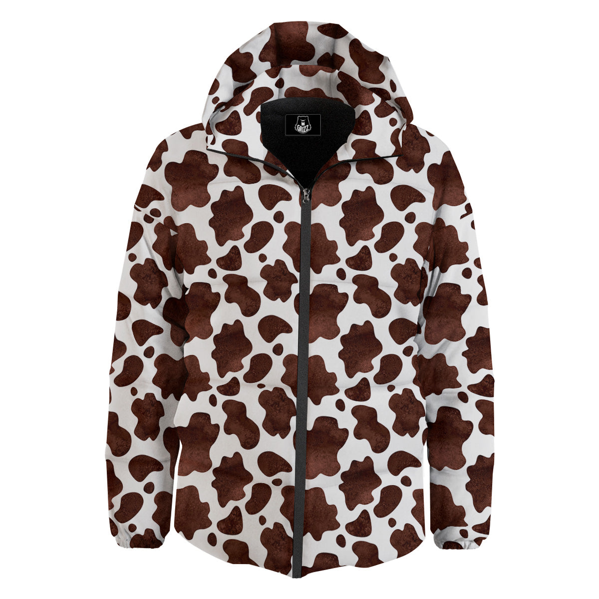 Cow White And Brown Print Down Jacket-grizzshop