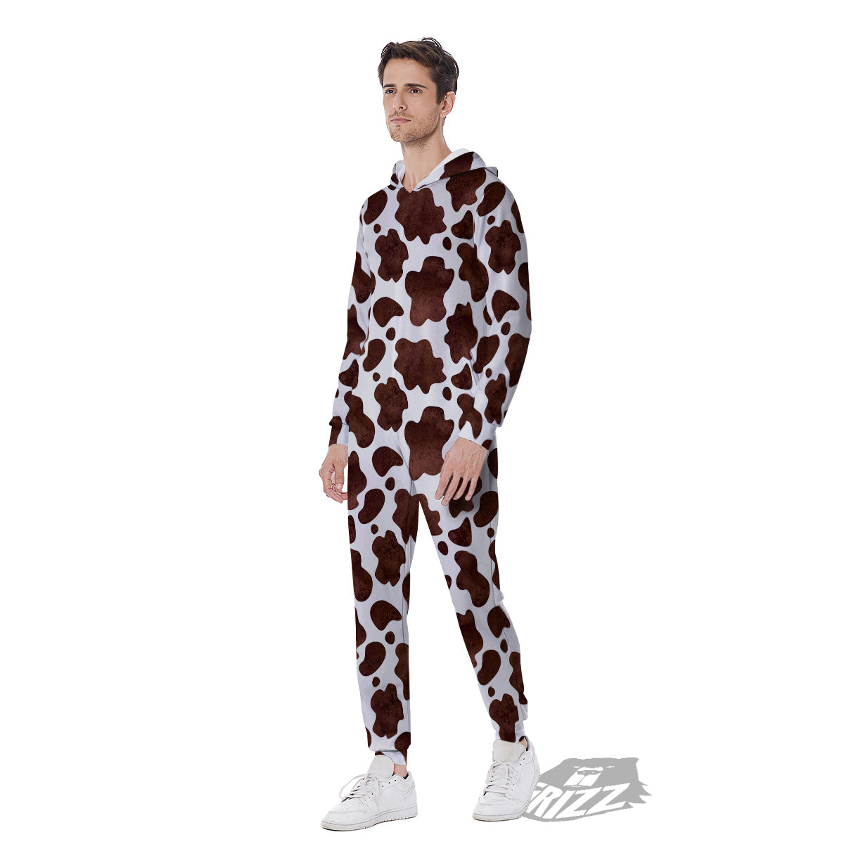 Cow White And Brown Print Men's Jumpsuit-grizzshop