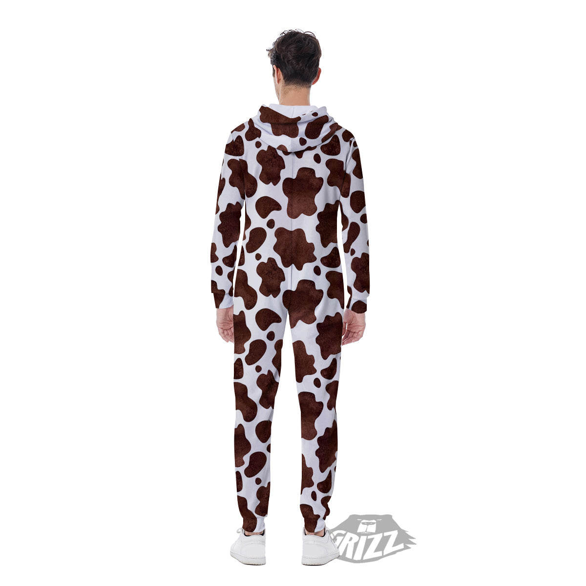 Cow White And Brown Print Men's Jumpsuit-grizzshop