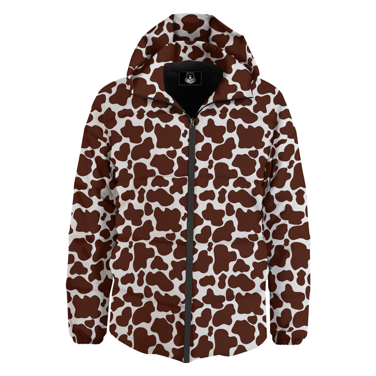 Cow White And Brown Print Pattern Down Jacket-grizzshop