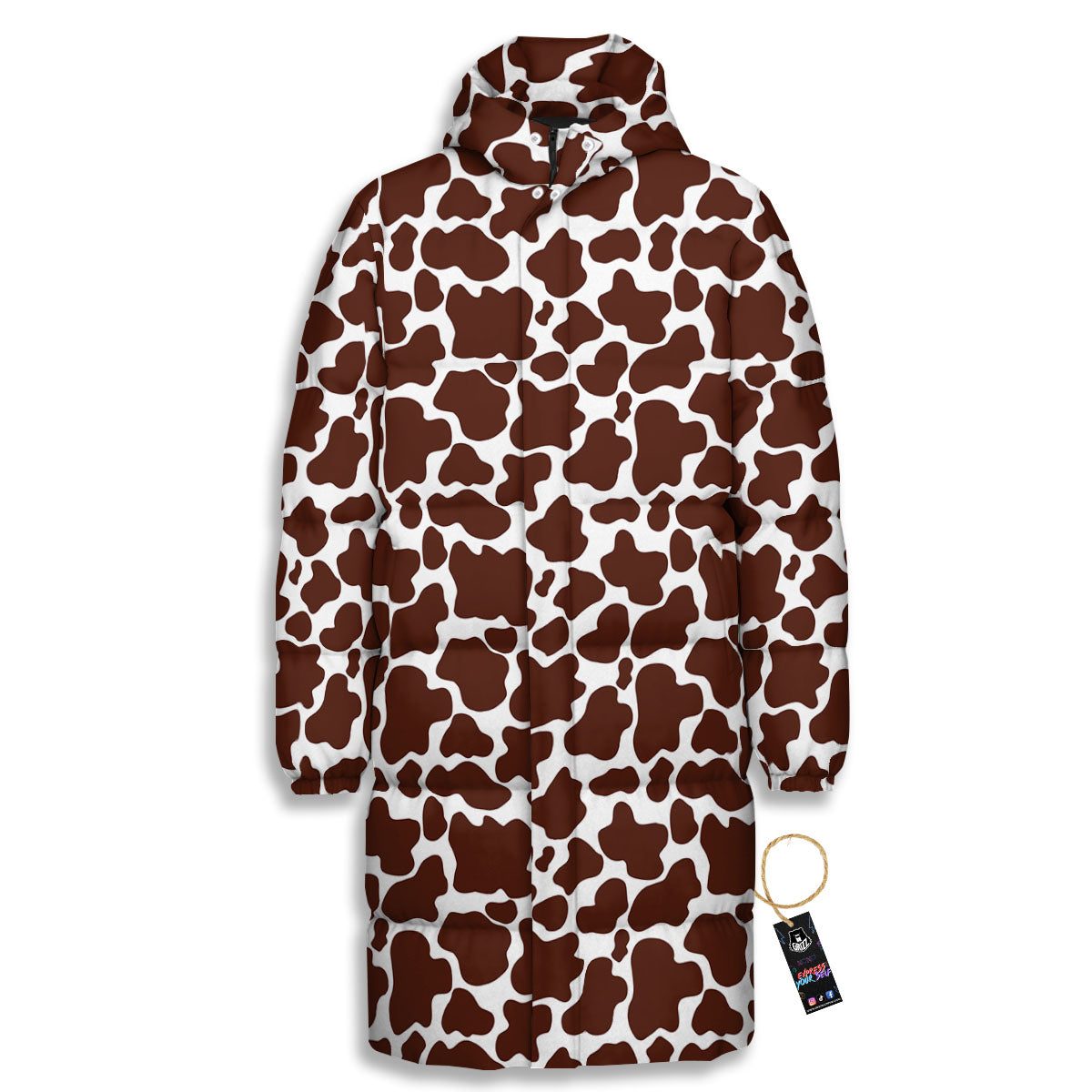 Cow White And Brown Print Pattern Long Down Jacket-grizzshop