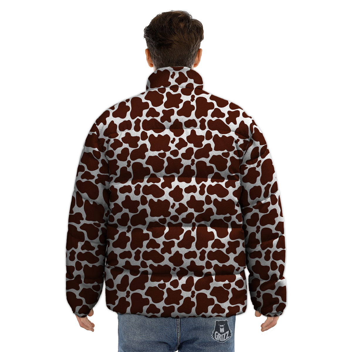 Cow White And Brown Print Pattern Puffer Jacket-grizzshop