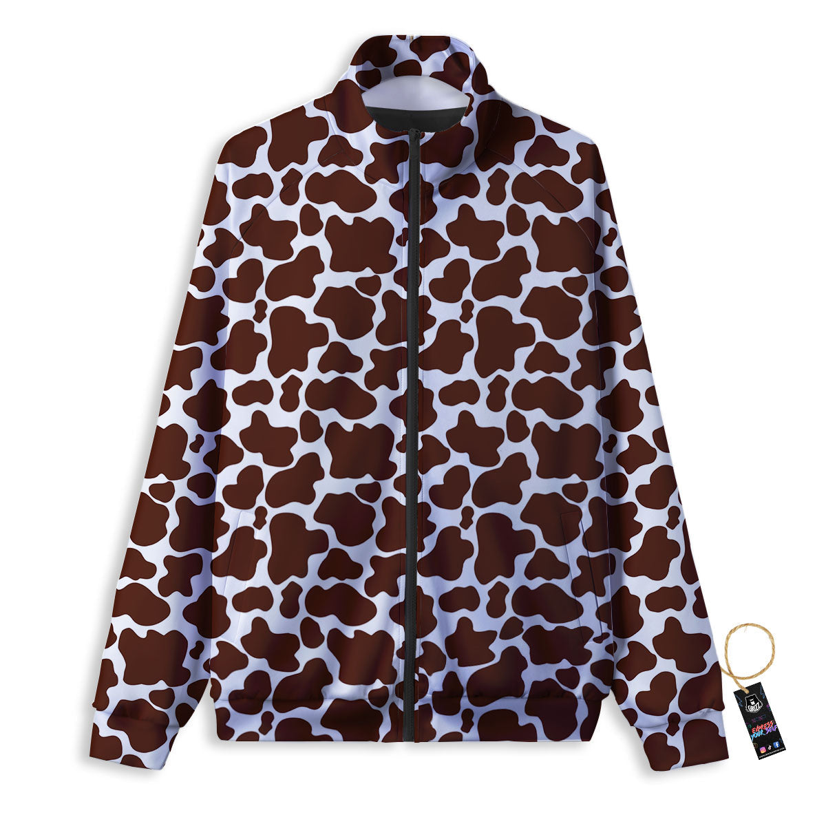 Cow White And Brown Print Pattern Track Jacket-grizzshop