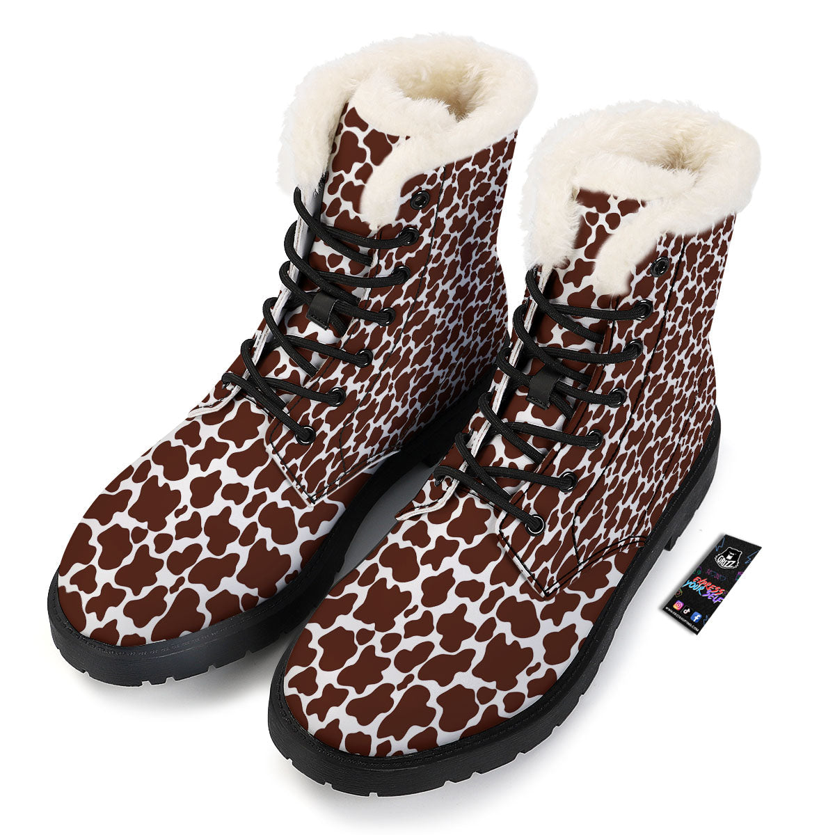 Cow White And Brown Print Pattern Winter Boots-grizzshop