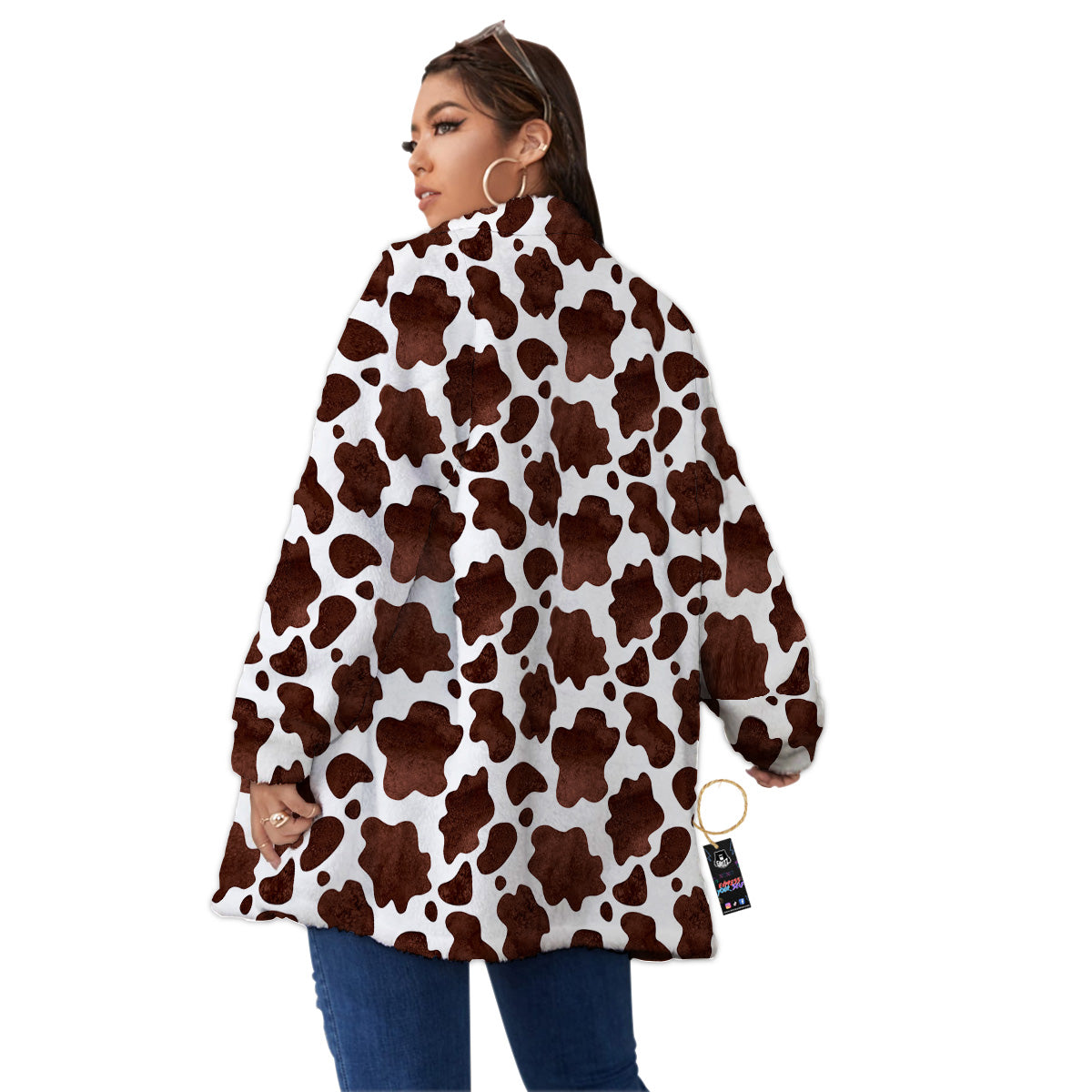 Cow White And Brown Print Women's Sherpa Jacket-grizzshop