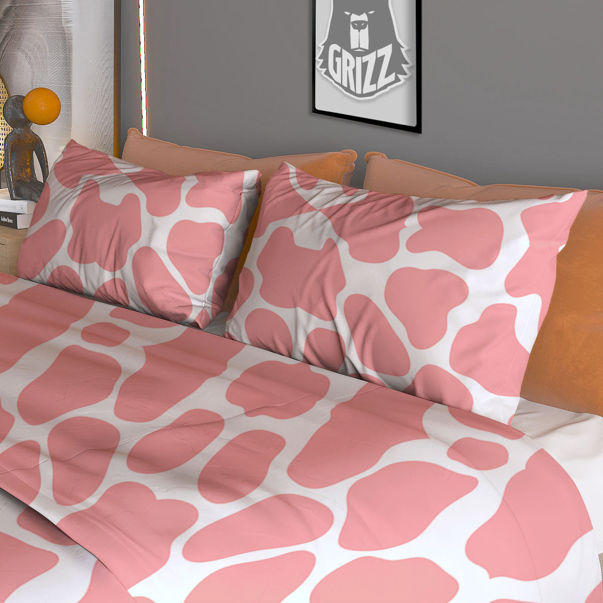 Cow White And Pink Print Duvet Cover Bedding Set