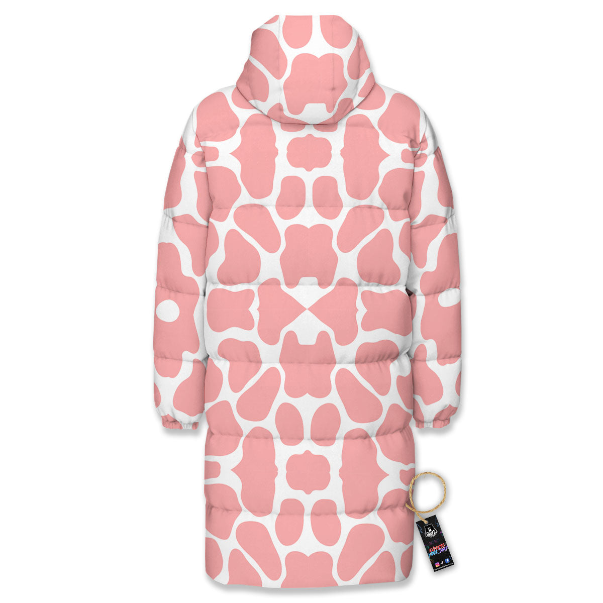 Cow White And Pink Print Long Down Jacket-grizzshop