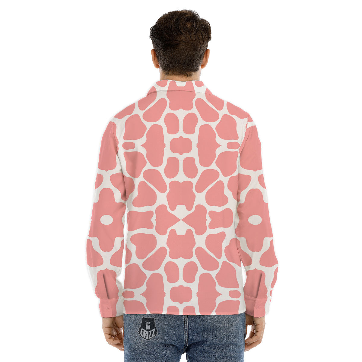 Cow White And Pink Print Men's Dress Shirts-grizzshop