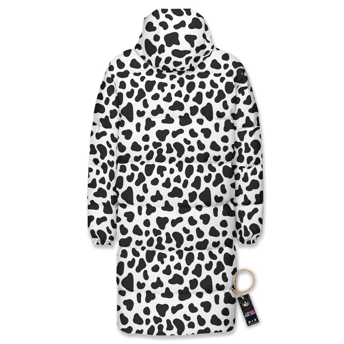 Cow White And Black Print Long Down Jacket
