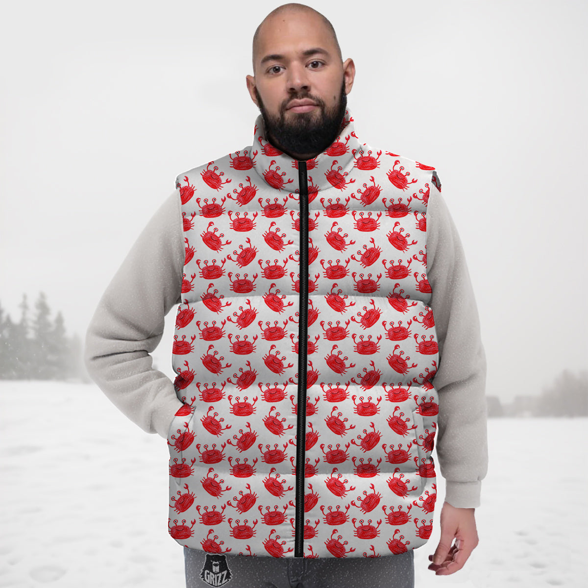 Crab Cute Print Pattern Down Vest-grizzshop