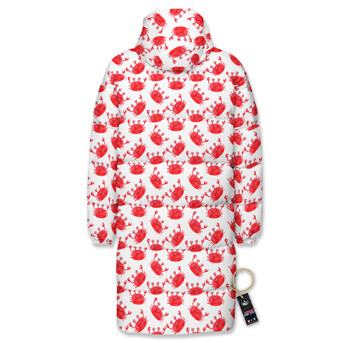Crab Cute Print Pattern Long Down Jacket-grizzshop
