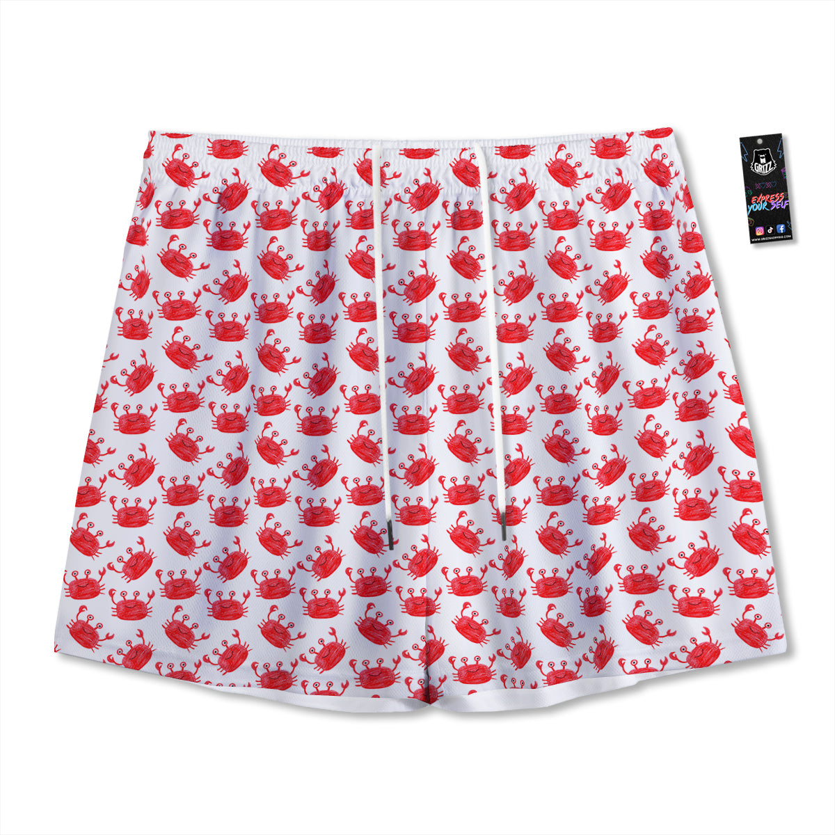 Crab Cute Print Pattern Mesh Shorts-grizzshop