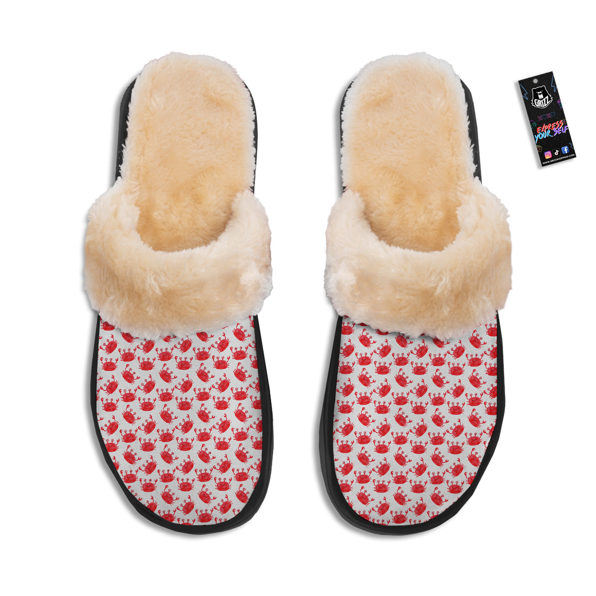 Crab Cute Print Pattern Slippers-grizzshop