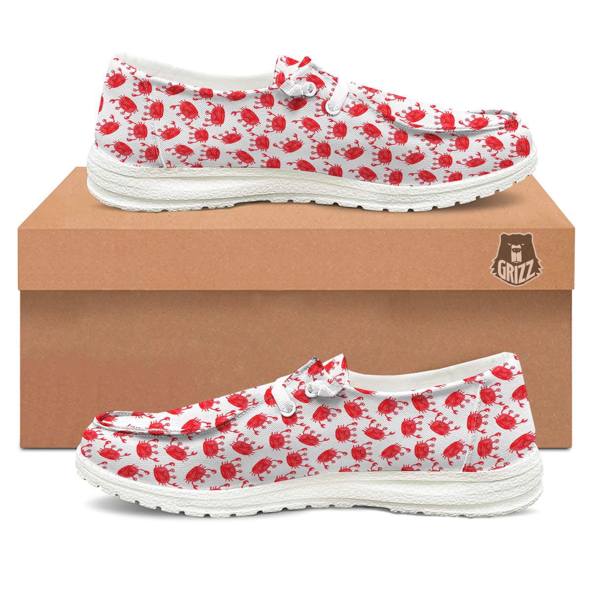 Crab Cute Print Pattern White Loafers-grizzshop