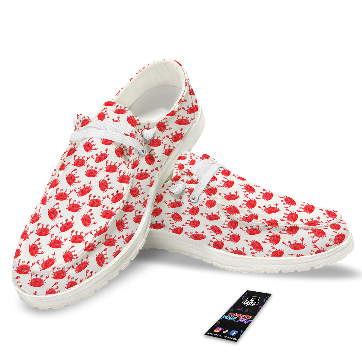 Crab Cute Print Pattern White Loafers-grizzshop