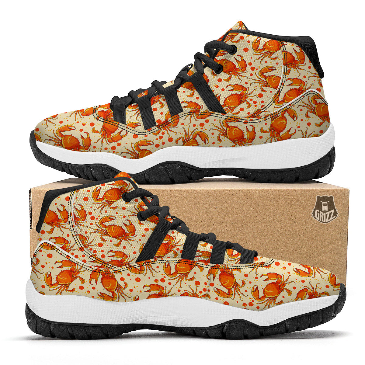 Crab Print Pattern Black Bball Shoes-grizzshop