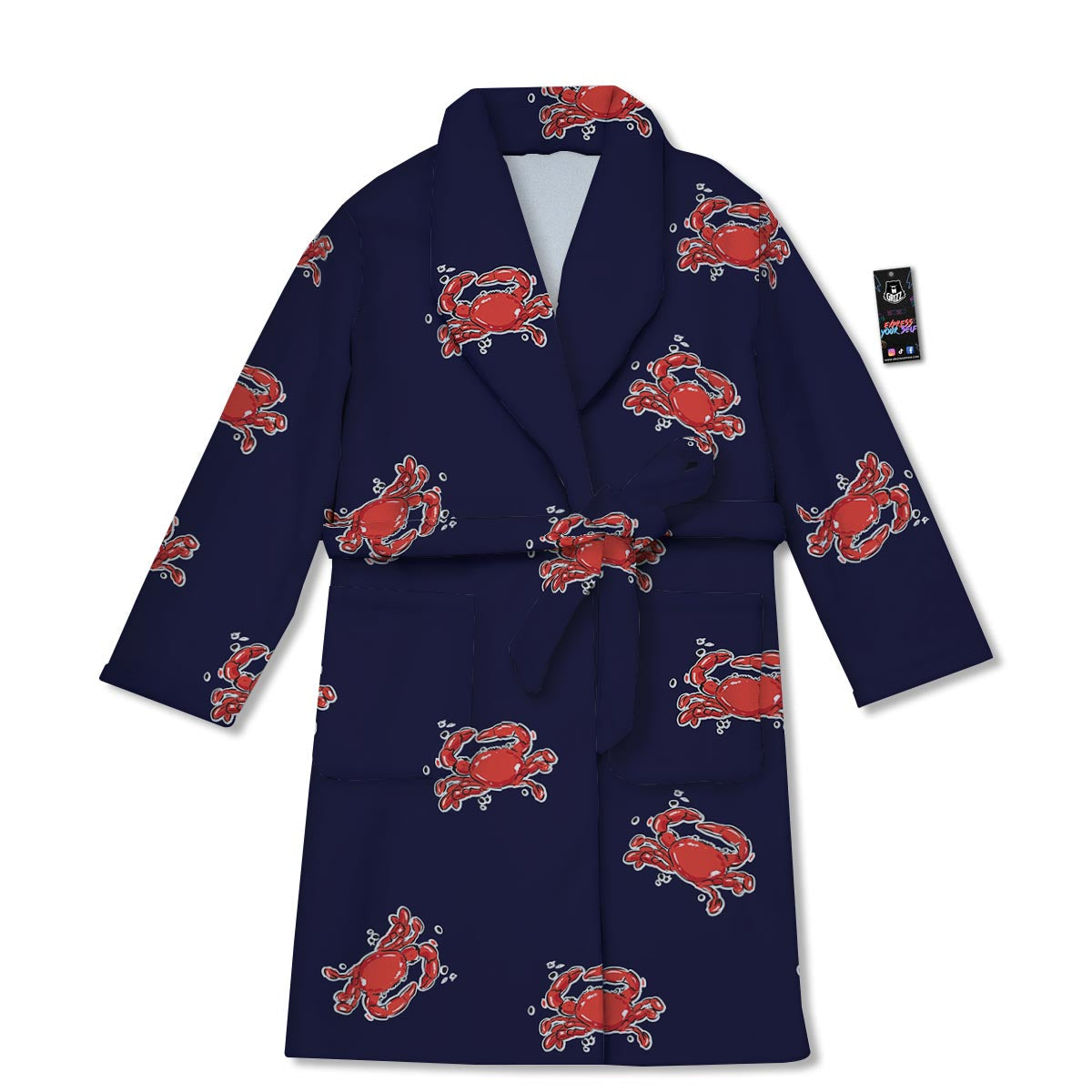 Crab Red Print Pattern Bathrobe-grizzshop