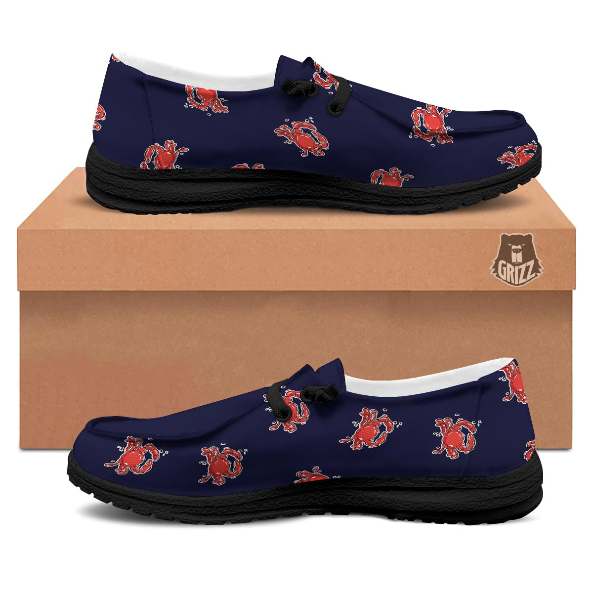 Crab Red Print Pattern Black Loafers-grizzshop