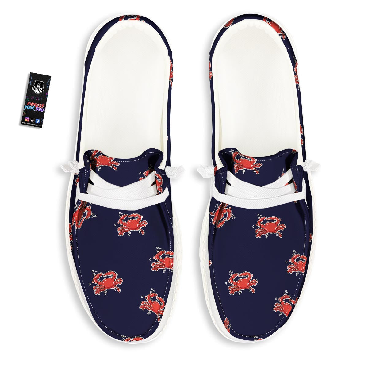 Crab Red Print Pattern Black Loafers-grizzshop