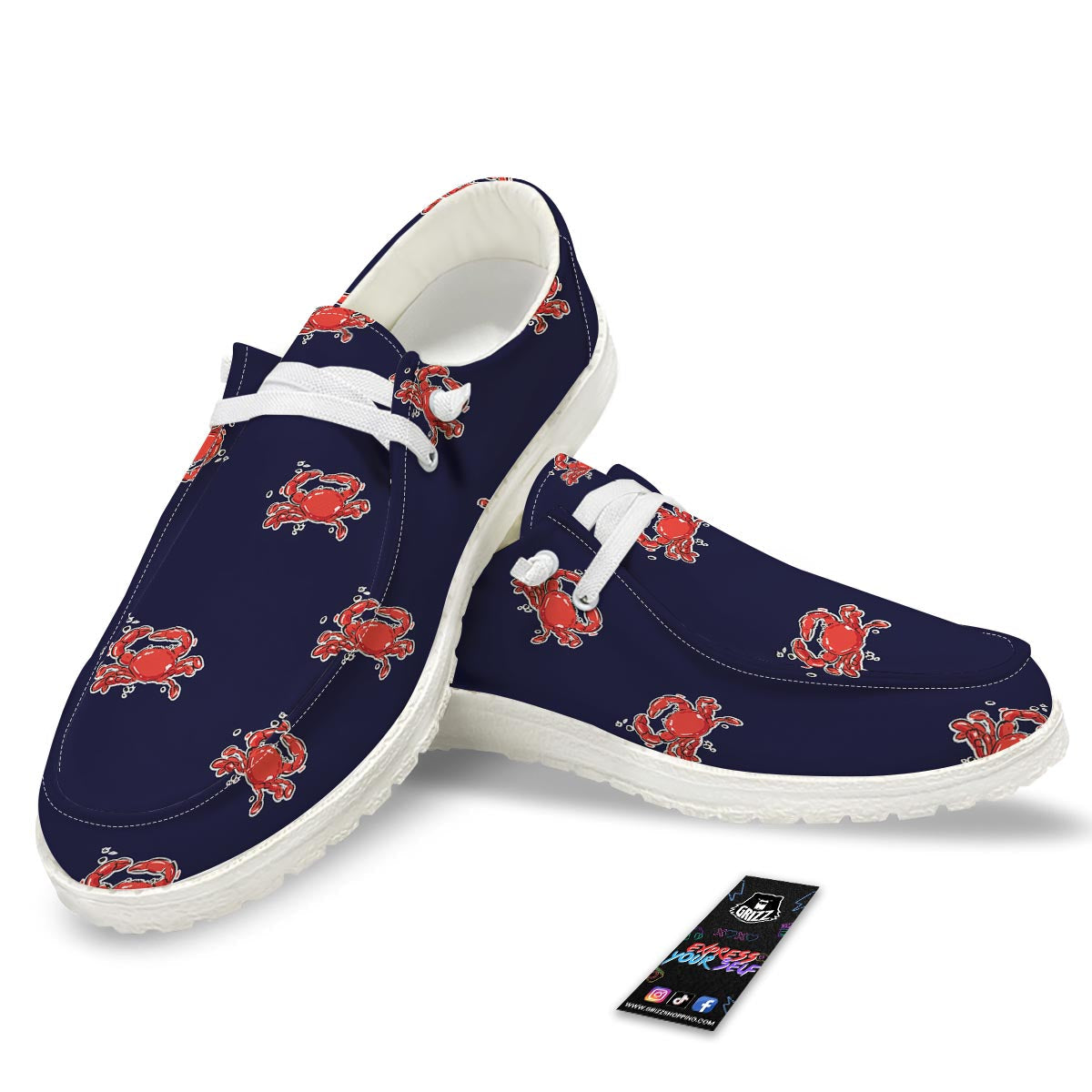 Crab Red Print Pattern Black Loafers-grizzshop