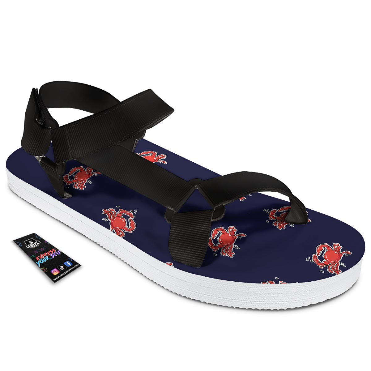Crab Red Print Pattern Black Open Toe Sandals-grizzshop