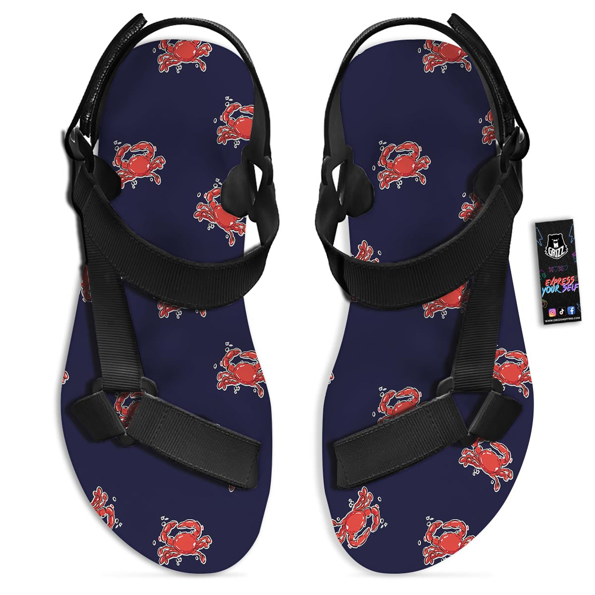 Crab Red Print Pattern Black Open Toe Sandals-grizzshop