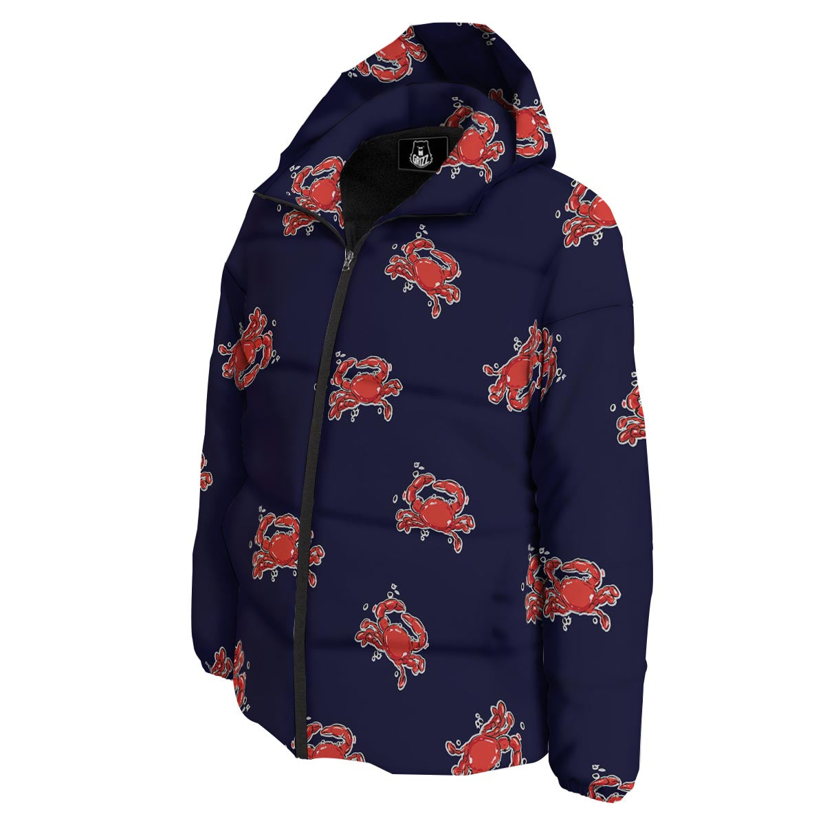 Crab Red Print Pattern Down Jacket-grizzshop