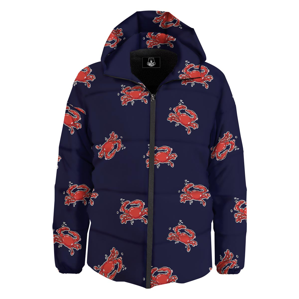 Crab Red Print Pattern Down Jacket-grizzshop
