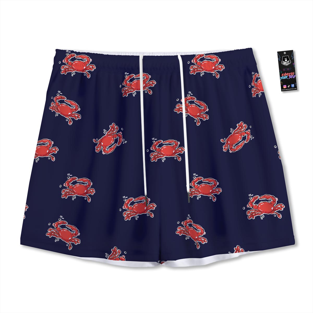 Crab Red Print Pattern Mesh Shorts-grizzshop