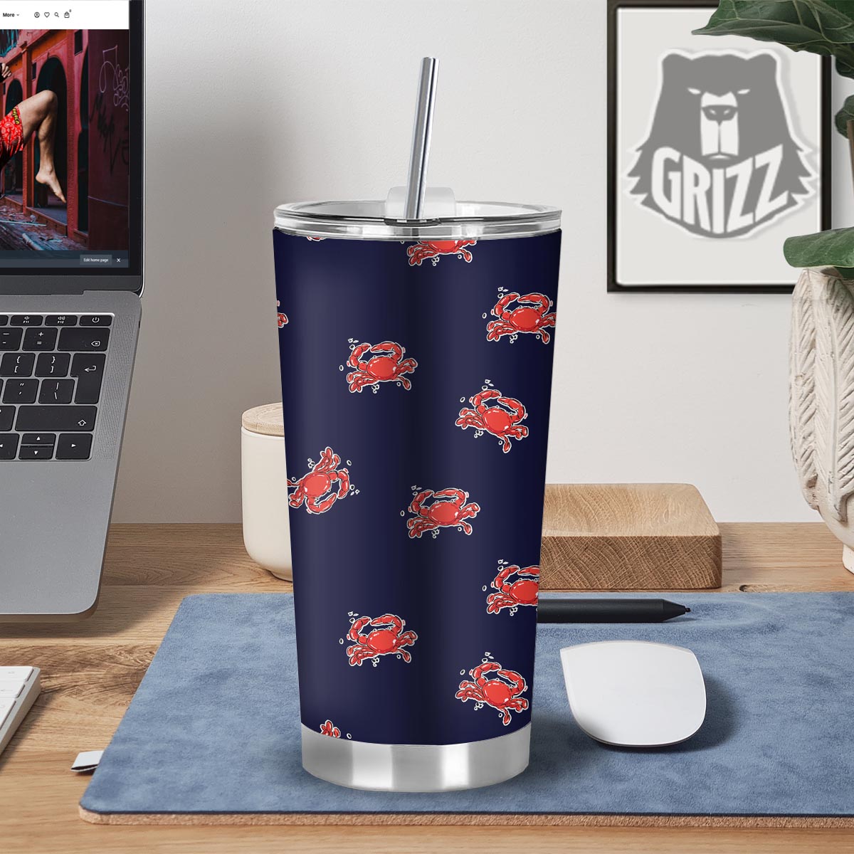 Crab Red Print Pattern Tumbler-grizzshop