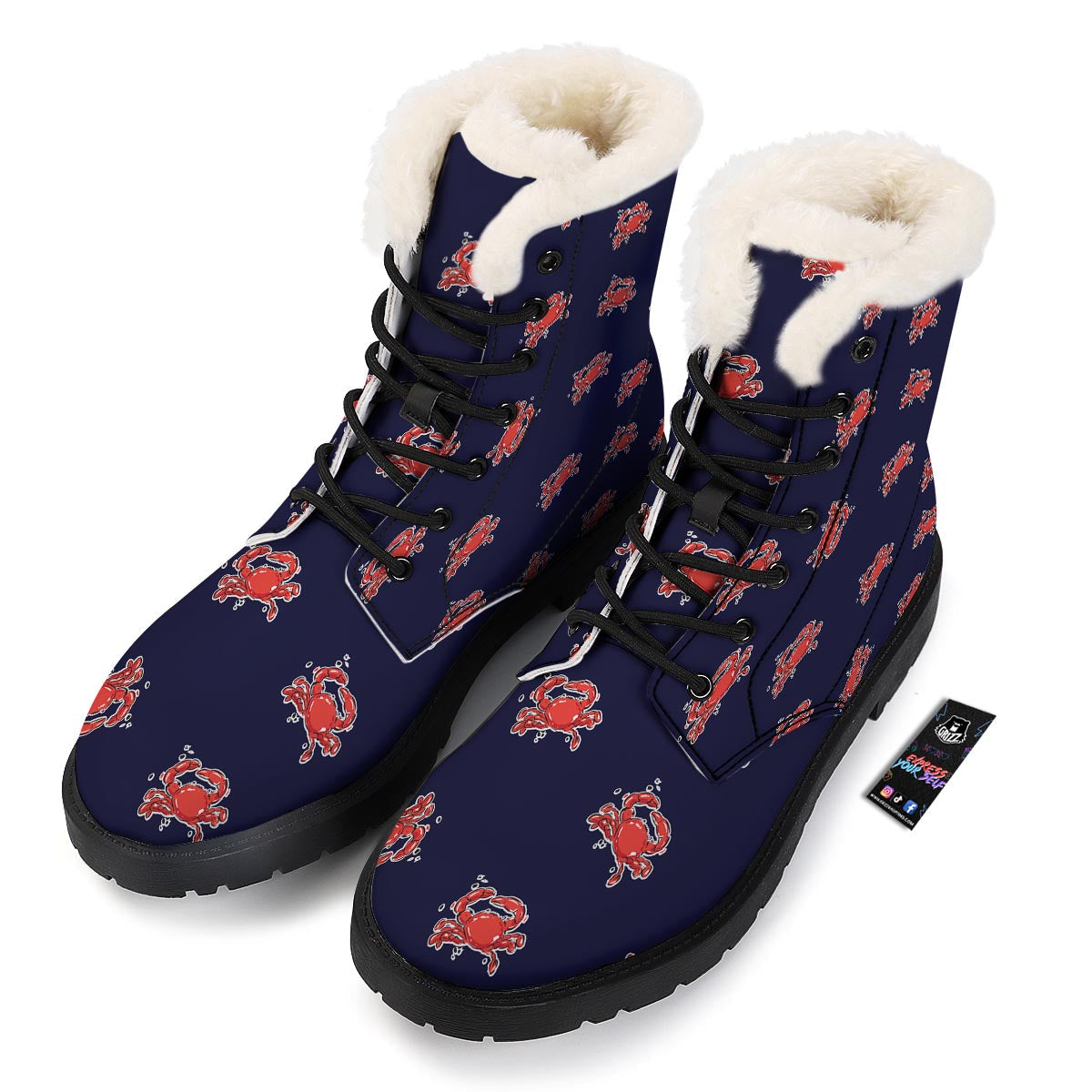 Crab Red Print Pattern Winter Boots-grizzshop