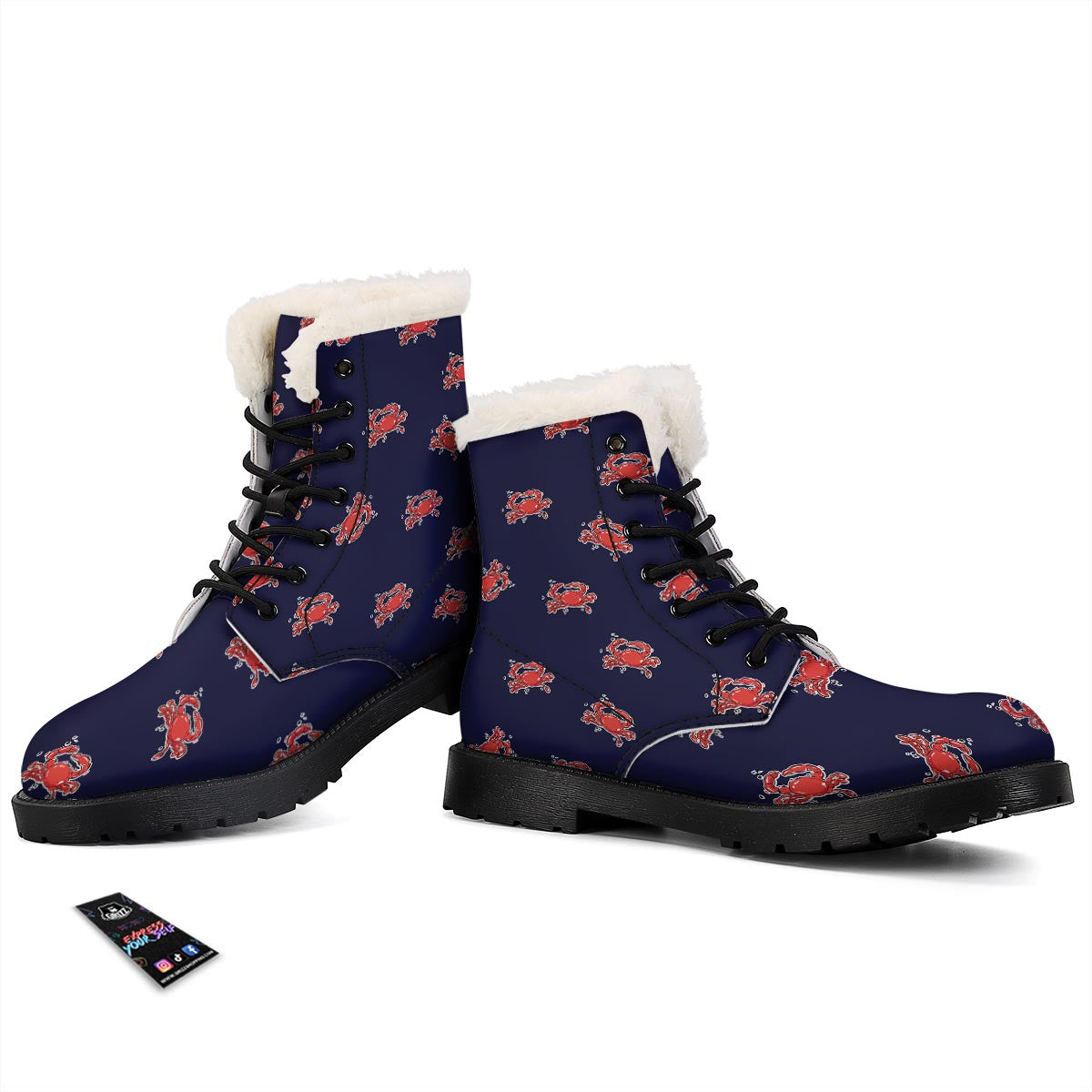 Crab Red Print Pattern Winter Boots-grizzshop