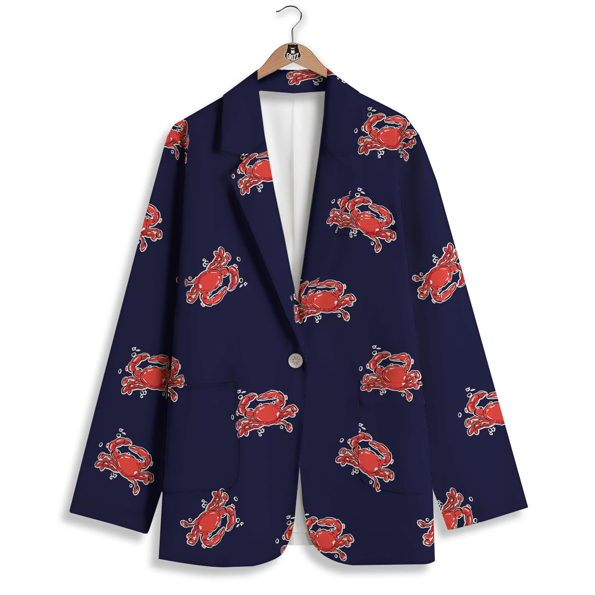 Crab Red Print Pattern Women's Blazer-grizzshop