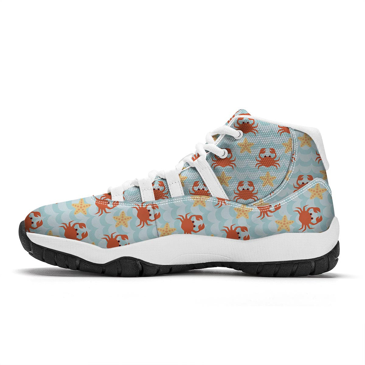 Crab Starfish Pattern Print White Bball Shoes-grizzshop