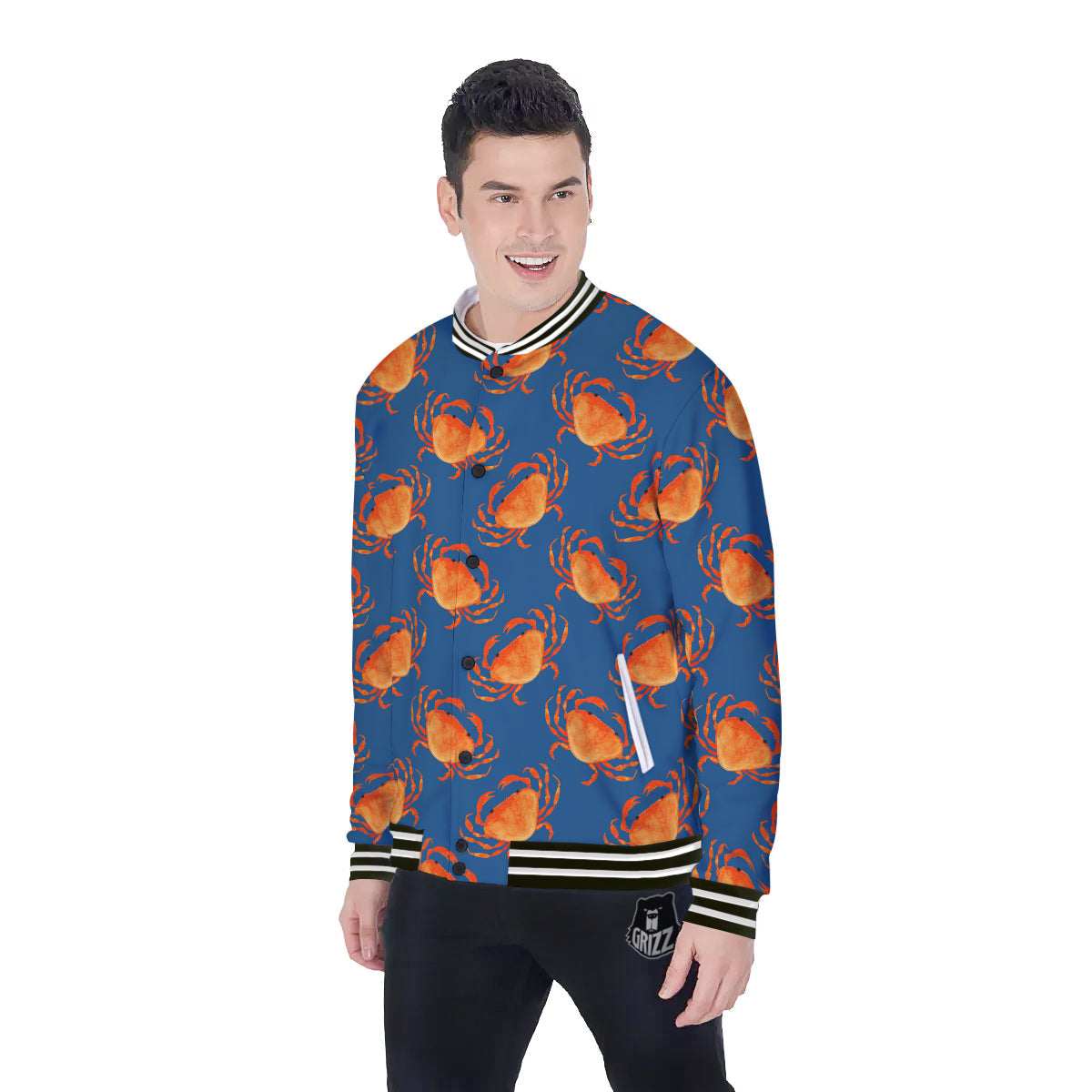 Crab Watercolor Print Pattern Baseball Jacket-grizzshop