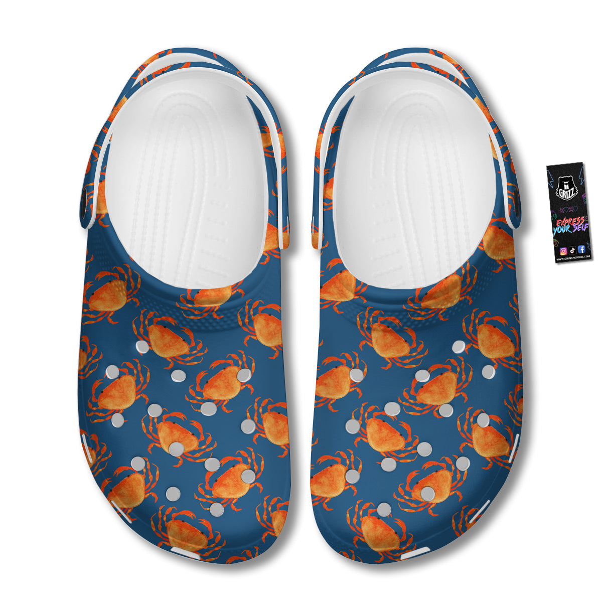 Crab Watercolor Print Pattern Clog-grizzshop