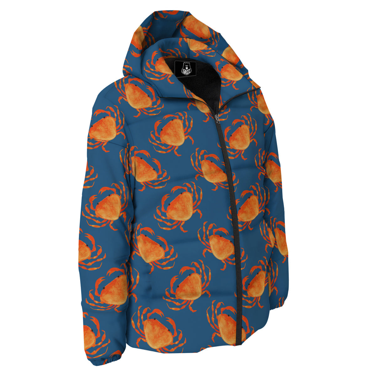 Crab Watercolor Print Pattern Down Jacket-grizzshop